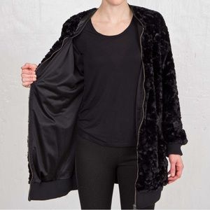 Soft Surroundings Novella Black Hoodie Jacket Rose Gold Zipper Fur Large Fleece